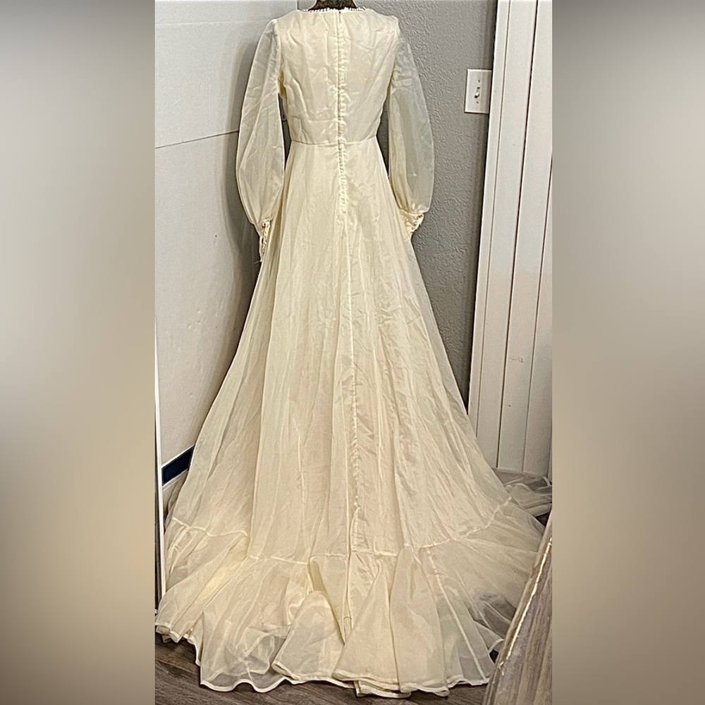 HANDMADE VINTAGE LONG LACE-UP  COTTAGECORE BOHO WEDDING GOWN 60’s/70’s - Picture 3 of 17